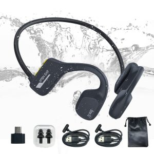 Upgrade Bone Conduction Swim Headphones, Open Ear Wireless Bluetooth Headsets, IP68 Headphones with Bluetooth 5.3 and 8GB MP3 Player for Run, Hike
