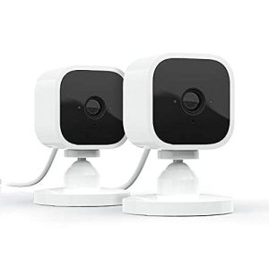 Upgrade Compact indoor plug-in smart security camera, 1080p HD video, night vision, motion detection, two-way audio, easy set up, Works with Alexa – 2 cameras (White)
