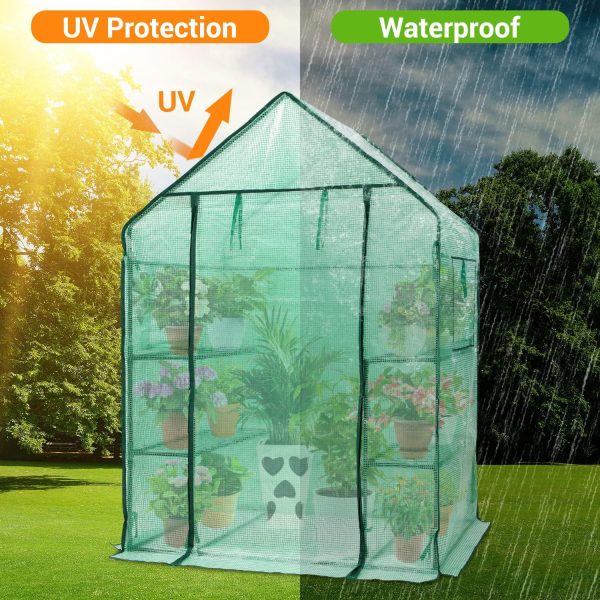 Upgrade Greenhouse for Outdoors with Mesh Side Windows, 3 Tiers 4 Shelves Small Walk-In Green House Plant Stands Plastic PE Cover Outside Portable Warm House for Seedling Flowers Growing