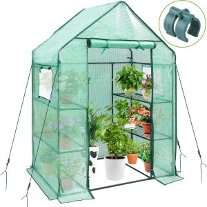 Upgrade Greenhouse for Outdoors with Mesh Side Windows, 3 Tiers 4 Shelves Small Walk-In Green House Plant Stands Plastic PE Cover Outside Portable Warm House for Seedling Flowers Growing