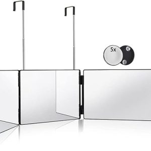 Upgrade 3 Way Mirror, 360 Degree Haircuts Mirror Men for Barber Use Tools,to See Back of Head,Tri Fold Mirror with Portable Height Adjustable Telescoping Hooks